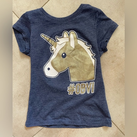 Gold and Blue Unicorn Graphic Short Sleeve Tee - Picture 1 of 3